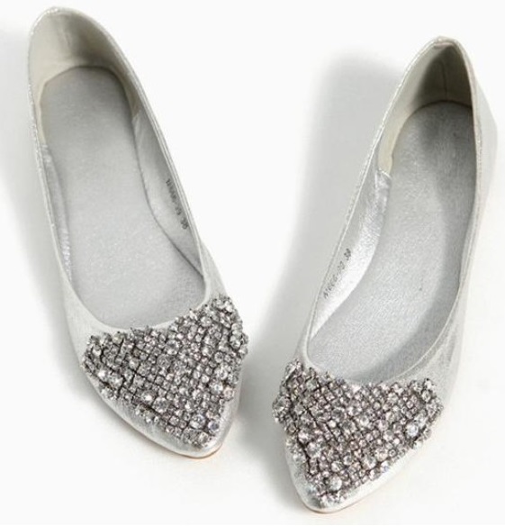 ladies silver flat shoes